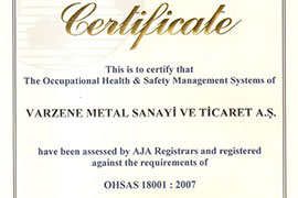 Varzene Metal Adds OHSAS To Its Quality Certificates